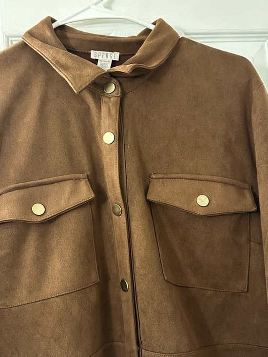 Spense Brown Suede-Look Button Jacket - Picture 8 of 15